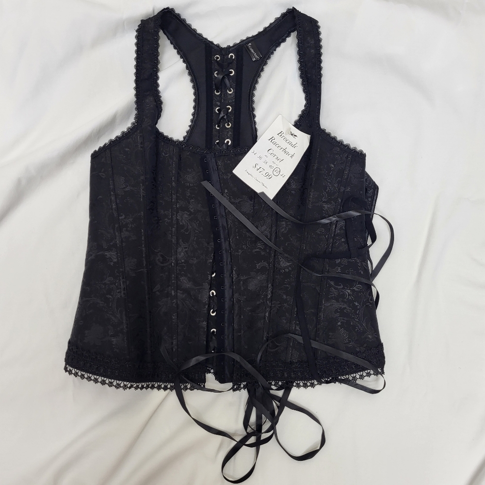 iCollection Black Lace-Up Racerback Corset Top Black Lengerie